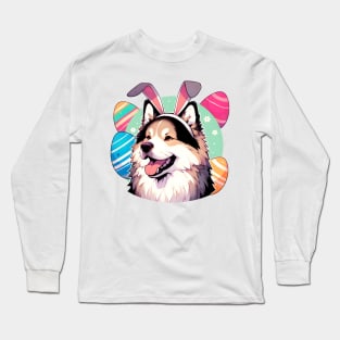 Karelian Bear Dog Celebrates Easter with Bunny Ears Long Sleeve T-Shirt